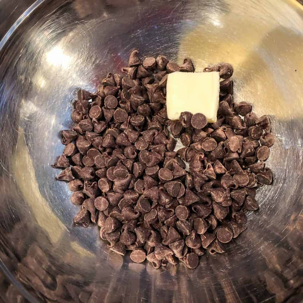 melting chocolate chips and butter in a double boiler