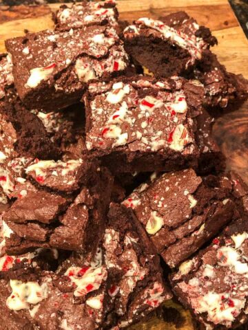 freshly baked peppermint brownies cut into squares