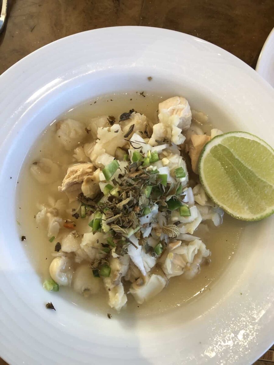 chicken pozole with oregano, onion, and lime