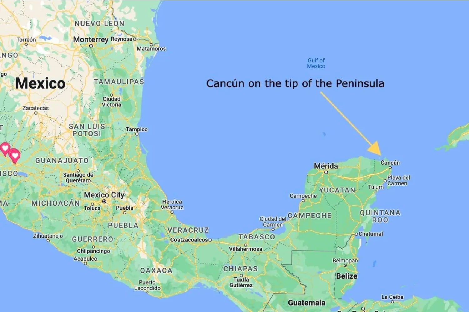 map of mexico showing where cancun is